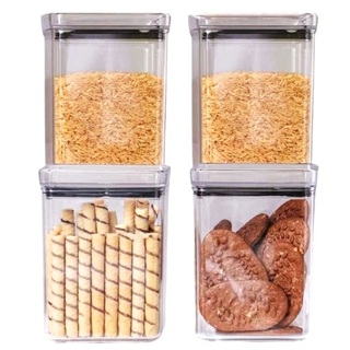 Kit 4 Potes Herméticos Quadrados Mantimentos Organizador Cozinha Acrílico 1,1 Litro em Oferta na Shopee