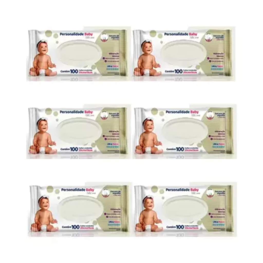 Kit 6 Lenços Umedecidos Personalidade - 600 Unidades - Tampa Flip Flop