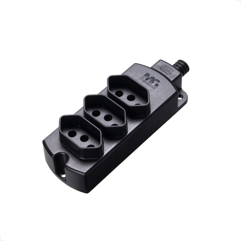Tomada Barra Régua Múltipla Tripla Para Extensão 10a/20a Preto