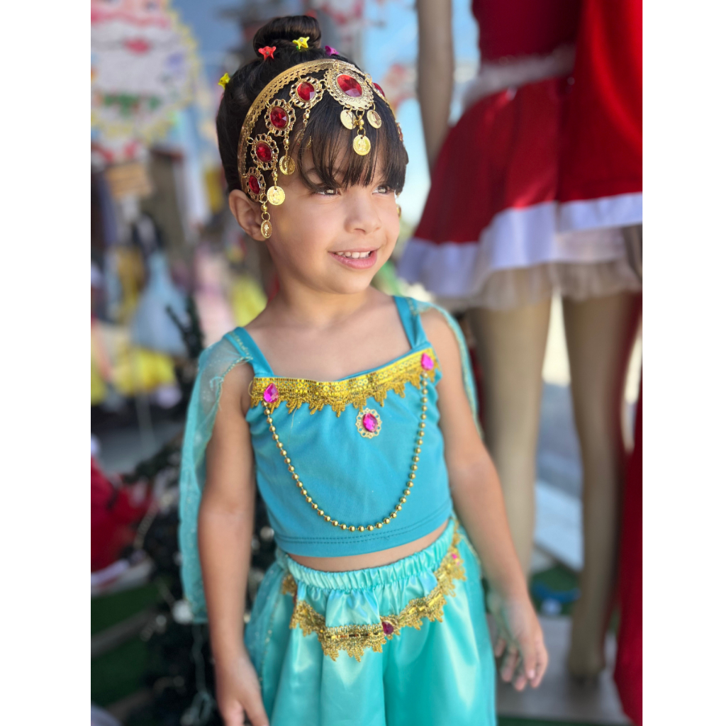 Fantasia infantil carnaval odalisca linda azul princesa jasmine festa a fantasia