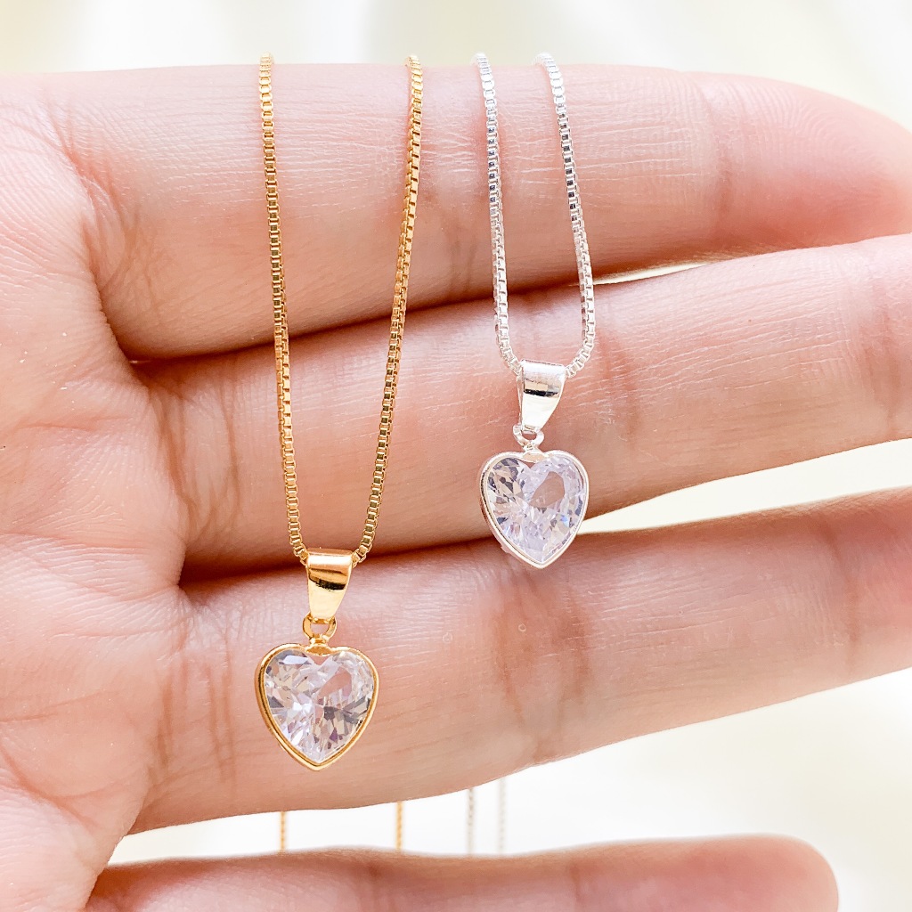 Colar Ponto De Luz pingente coracao gotinha redondinho folheado a ouro 18k prata 925 Durabilidade 3 meses em Oferta na Shopee