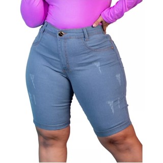 Bermudas Jeans Até o Joelho Plus Size Feminina Lycra