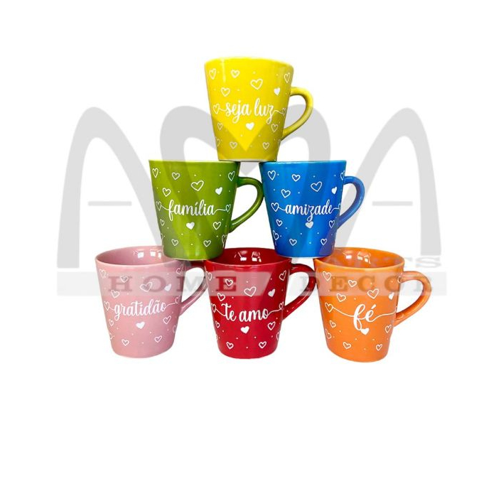 CONJUNTO COM 6 XÍCARAS DE PORCELANA COLORS DECORADA PALAVRA 120 ML em Oferta na Shopee