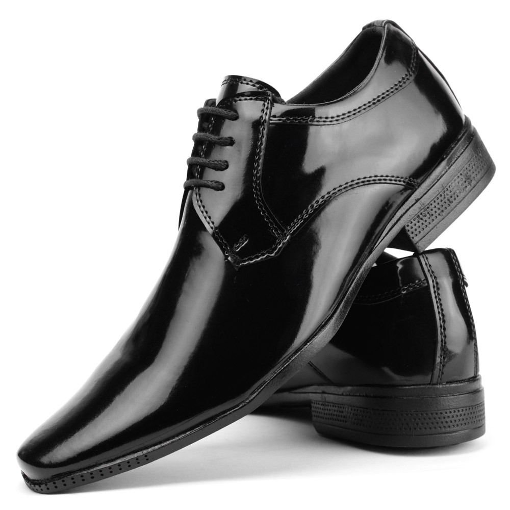 Sapato Social Masculino Envernizado Preto Liso Amarração