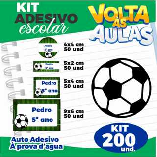 KIT adesivo Futebol - 200 adesivos Vinil - Autocolante - Material Escolar