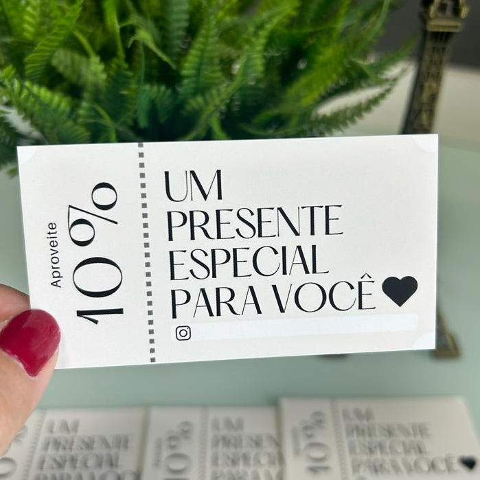 Cartão desconto cliente | Obrigada pela compra | Cartão agradecimento | Cartão cliente | Vale Desconto | Ticket minimalista | Papelaria