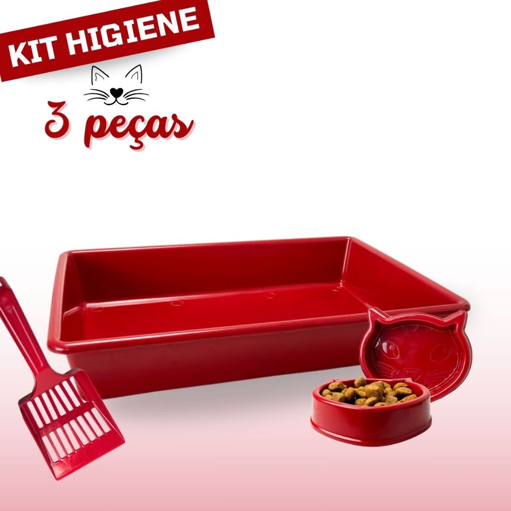 Kit Caixa De Areia Para Gato Com Pá Higiênica Comedouro E Bebedouro Pet