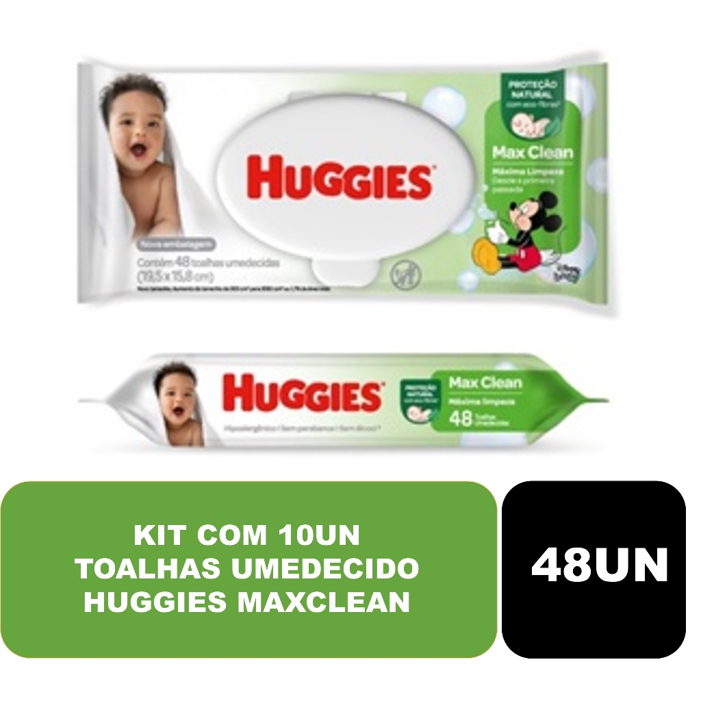 Kit com 10un Toalhas Umedecido HUGGIES MaxClean com 48 unidades em Oferta na Shopee