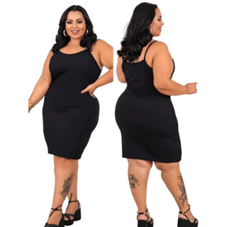 VESTIDO MALHA CANELADA ALÇA PLUS SIZE SEM BOJO