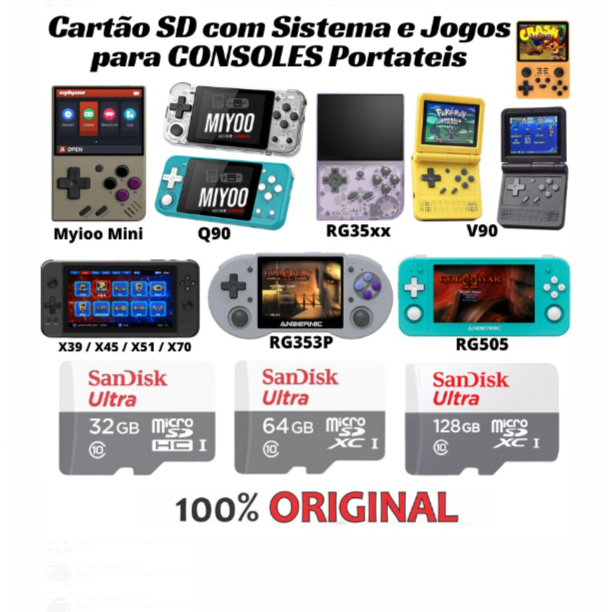 Cartão de memoria com sistema/jogos para consoles portateis chineses Cartão Original Sandisk Classe 10