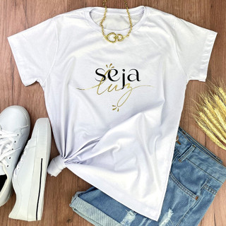 Camiseta T-shirt Feminina Blusa Baby Look Elegante Moda Gospel Cristã Evangélica Algodão Premium Seja Luz
