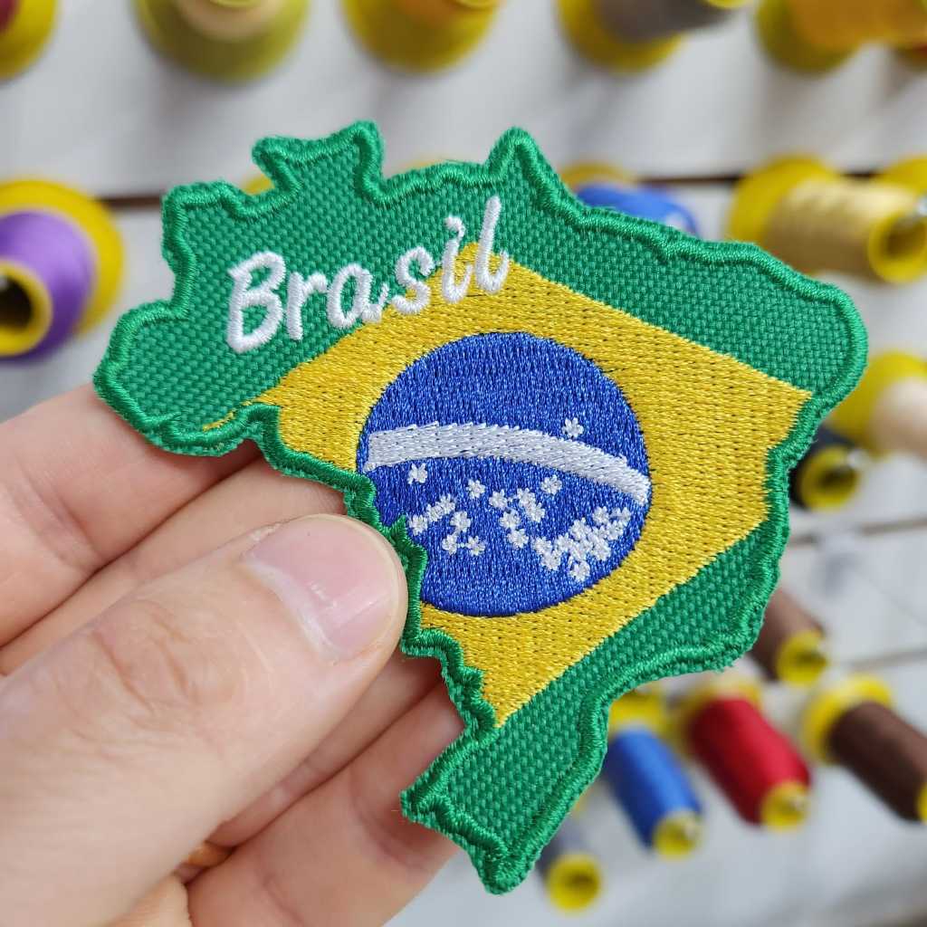 Lindo Patch Bordado Mapa do Brasil tamanho 8,5x8,5cm Cód.TMA3 - Tecido - mochilão brasileiro - motociclista