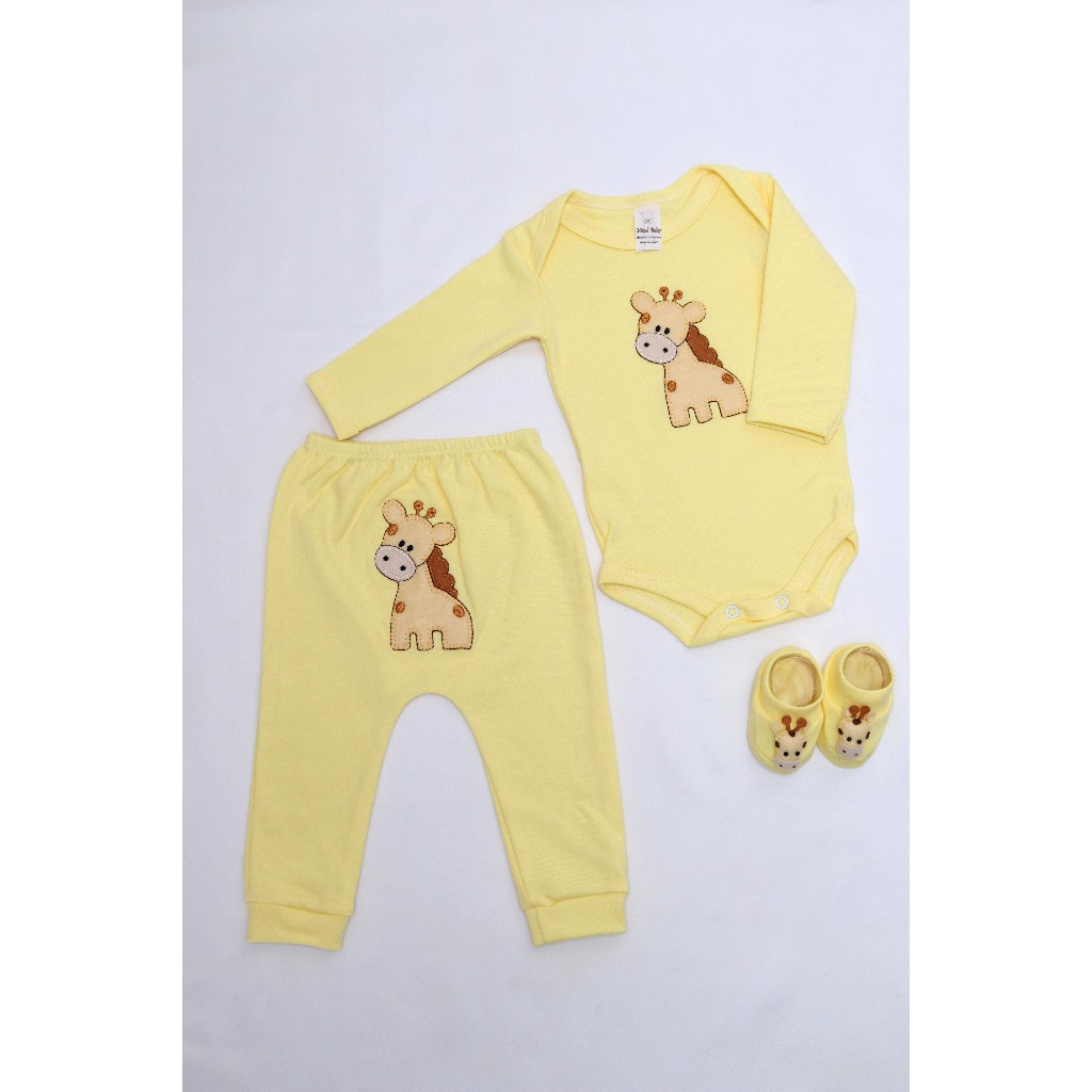 CONJUNTO 3 PEÇAS BORY C/ MIJAO BORDADO E SAPATINHO TEMA GIRAFA
