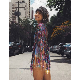 Ombreira Acessório Fantasia Carnaval Folia Bloco Festa Metalizado Franja em Oferta na Shopee