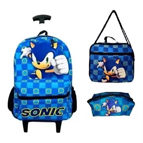 Kit Completo Mochila Sonic ou ruck Infantil Juvenil Aulas Meninos com 3 peças