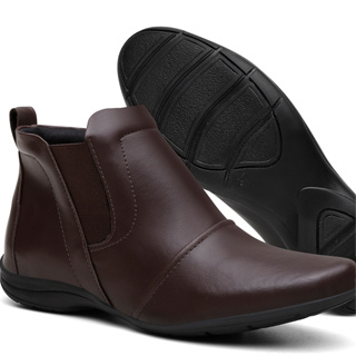 Bota Coturno Feminino Em Couro Sintético Calce Fácil Cano Curto Botinha Sem Salto Confortável em Oferta na Shopee