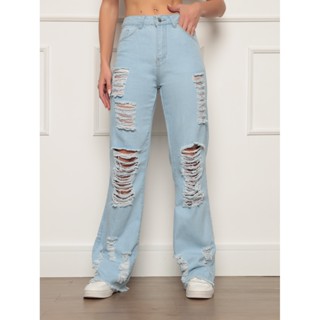 Calça Jeans Skinny Rasgada Feminina Com Elastano Efeito Levanta Bumbum Cintura Alta