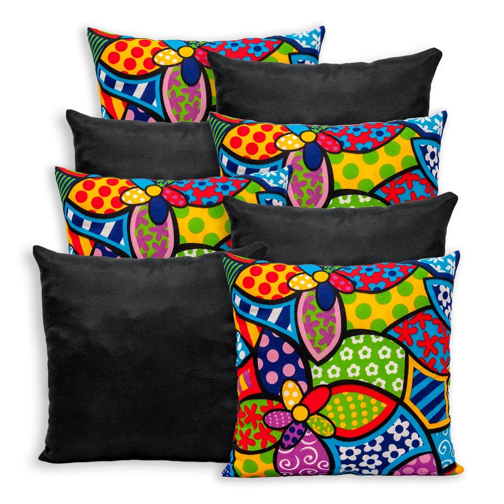 Kit com 08 Capas de Almofada Decorativas Modelo Romero Brito 45 x 45 Sem Refil Pronta Entrega