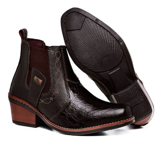 Bota Botina Masculina Texas Country Confortável Couro Legitimo Salto 7cm bico quadrado Solado Costurado Antiderrapante Romacini