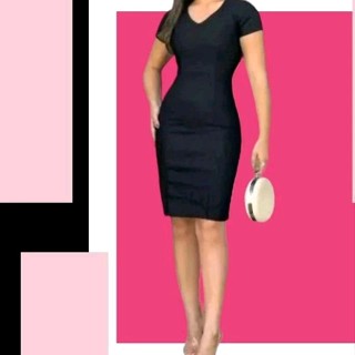 Vestido Midi Gola V, Vestido evangélico tubinho, Bengaline PP ao G3,Plus Size
