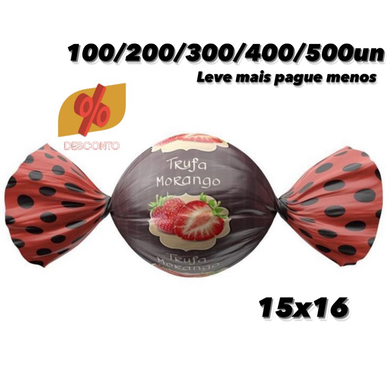 KIT EMBALAGEM PARA TRUFAS MORANGO 15x16 LIQUIDAÇÃO 30% OFF em Oferta na Shopee