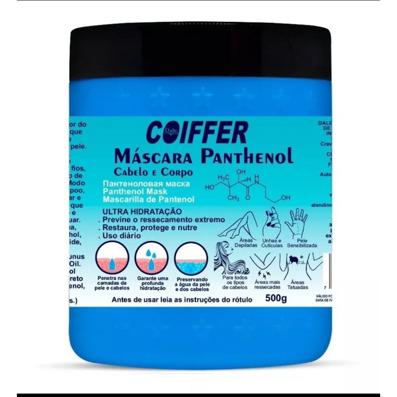 Máscara Tratamento Capilar Panthenol Cabelos e Corpo Ressecados Coiffer 500gr