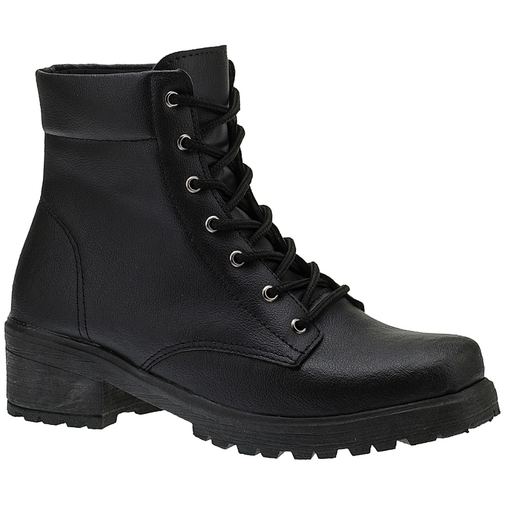 Bota Coturno Preto Feminino Salto Médio Conforto Blogueira Tratorada 34 ao 43