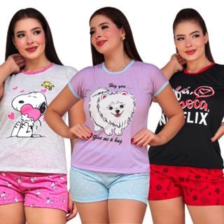 Baby Doll Feminino Estampado Meia Manga / Baby Doll Feminino / Short Doll