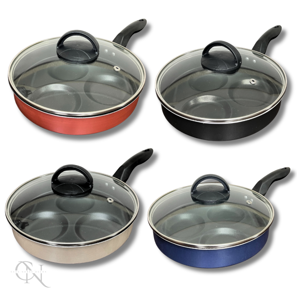 Frigideira 22 cm 3 ovos / hamburguer Antiaderente com Espátula e Tampa de Vidro