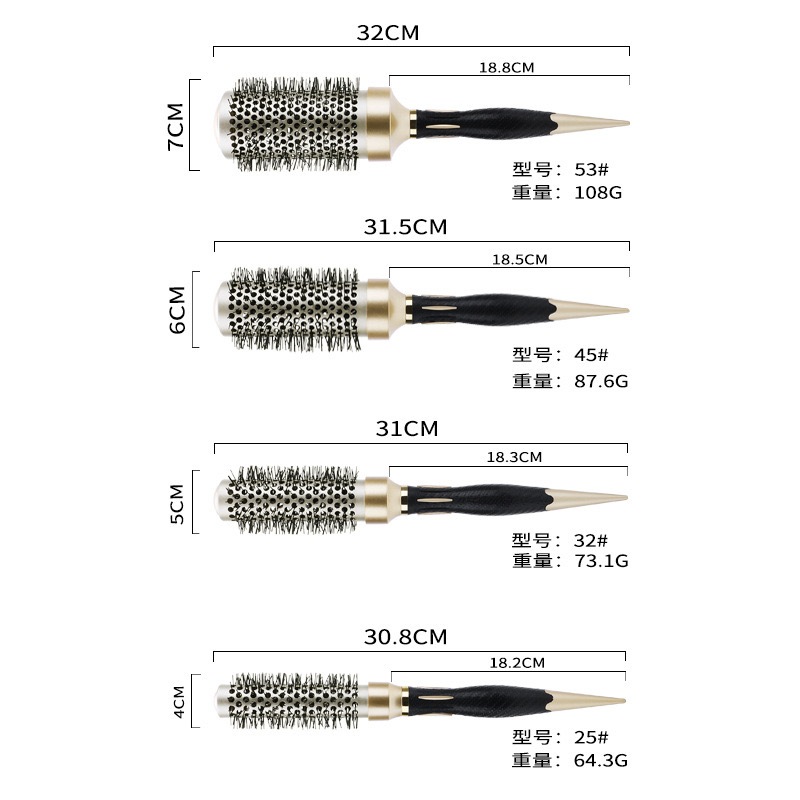 Escova Profissional Térmica De Cerâmica Iônica Redonda Anti-Derrapante Com Cabo PRETO/DOURADO