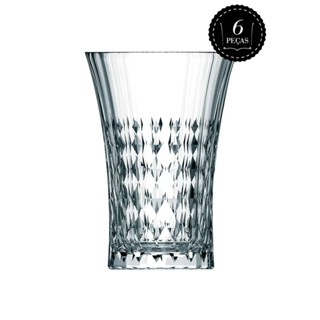 Jogo 6 Copos Vidro Transparente 260ml Diamond Suco Água Diamante