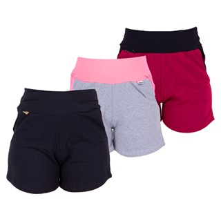 KIT 3 Short Feminino de Moletom de Algodão Sonic com Bolsos