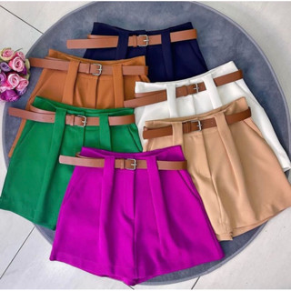 Short SaiaTendência Alfaiataria Com Cinto De Couro Modelo Social Zara