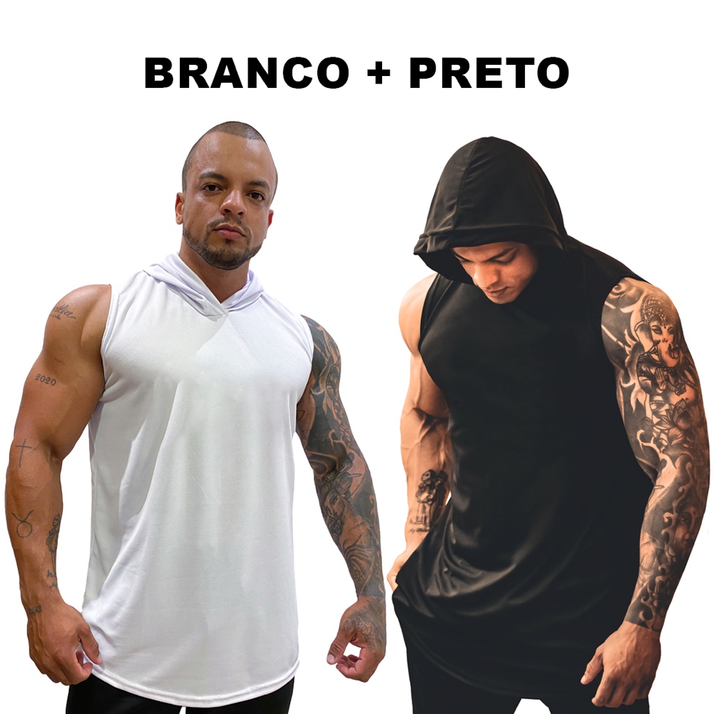 Kit com 2 Regatas Masculina Longline em Dry com Capuz Lisa Sem Estampa Básica - Bombey