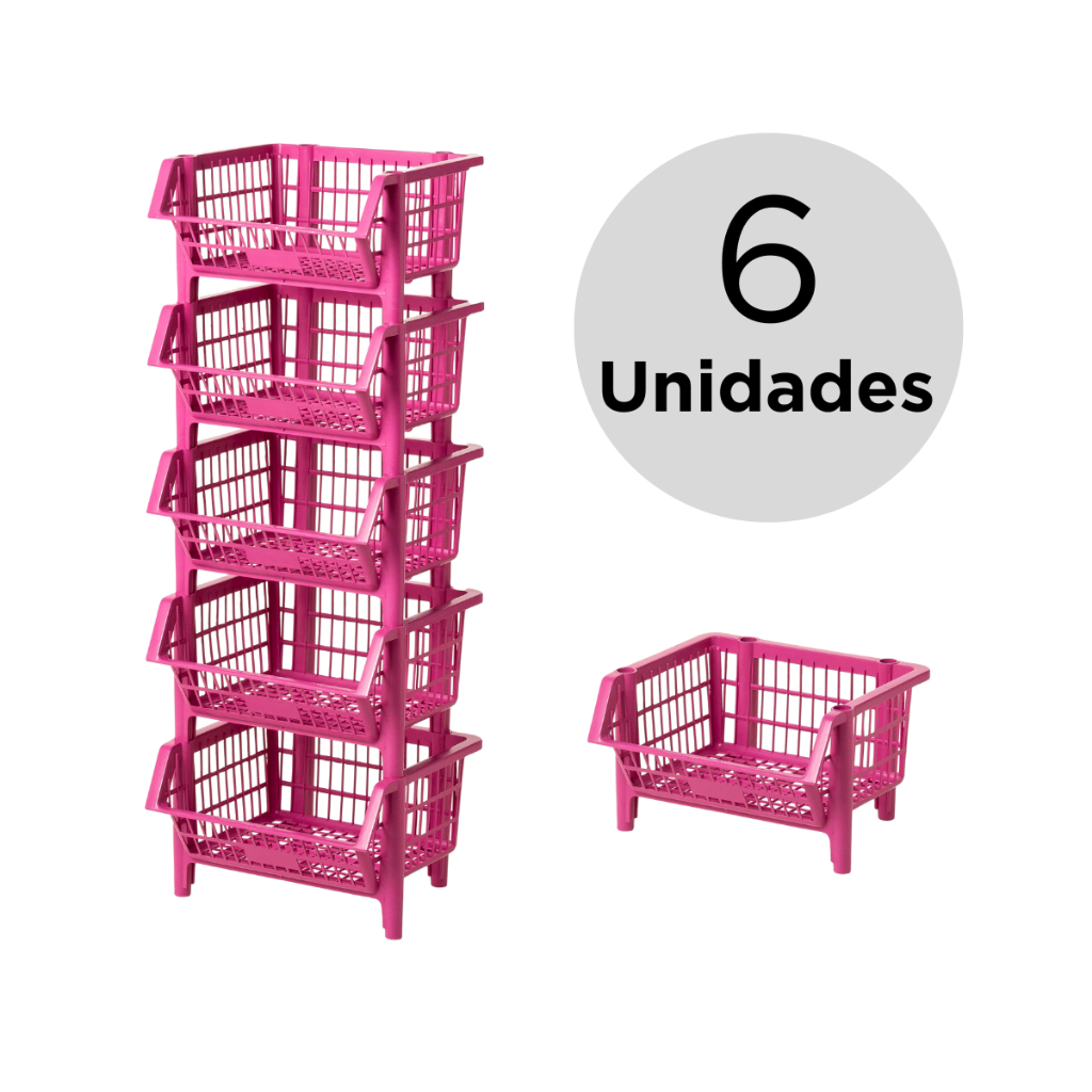 Kit 06 Cesto expositor Empilhável (Pequeno) Rosa / Azul em Oferta na Shopee