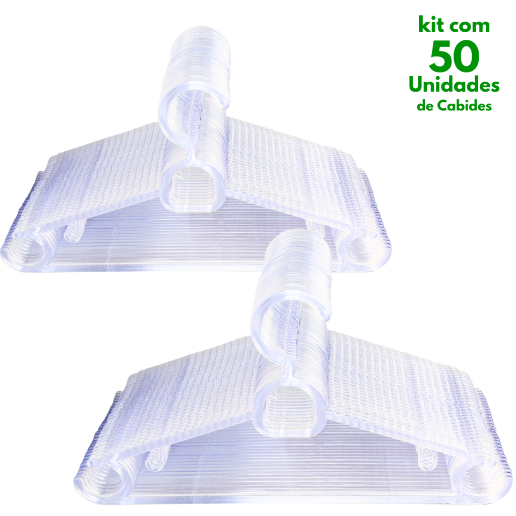 Kit com 50 Cabide Acrílico Adulto Transparente Reforçado Organizador de Roupas