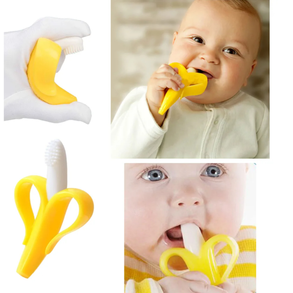Mordedor para Bebê De Silicone Bananinha Banana Escova Dentes