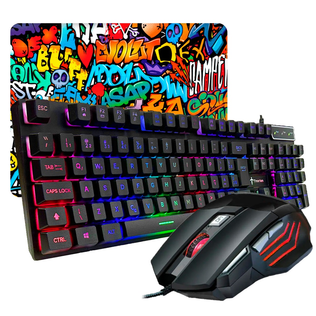 Kit Gamer Teclado Semi-mecânico + Mouse RGB 3200 Dpi + Mouse Pad - Compatível com Computador Notebook e Vídeogame