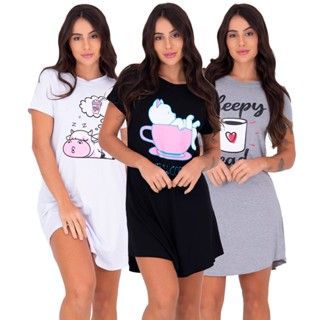 Kit 3 Camisolas Longa Silk Pijama Vestidinho