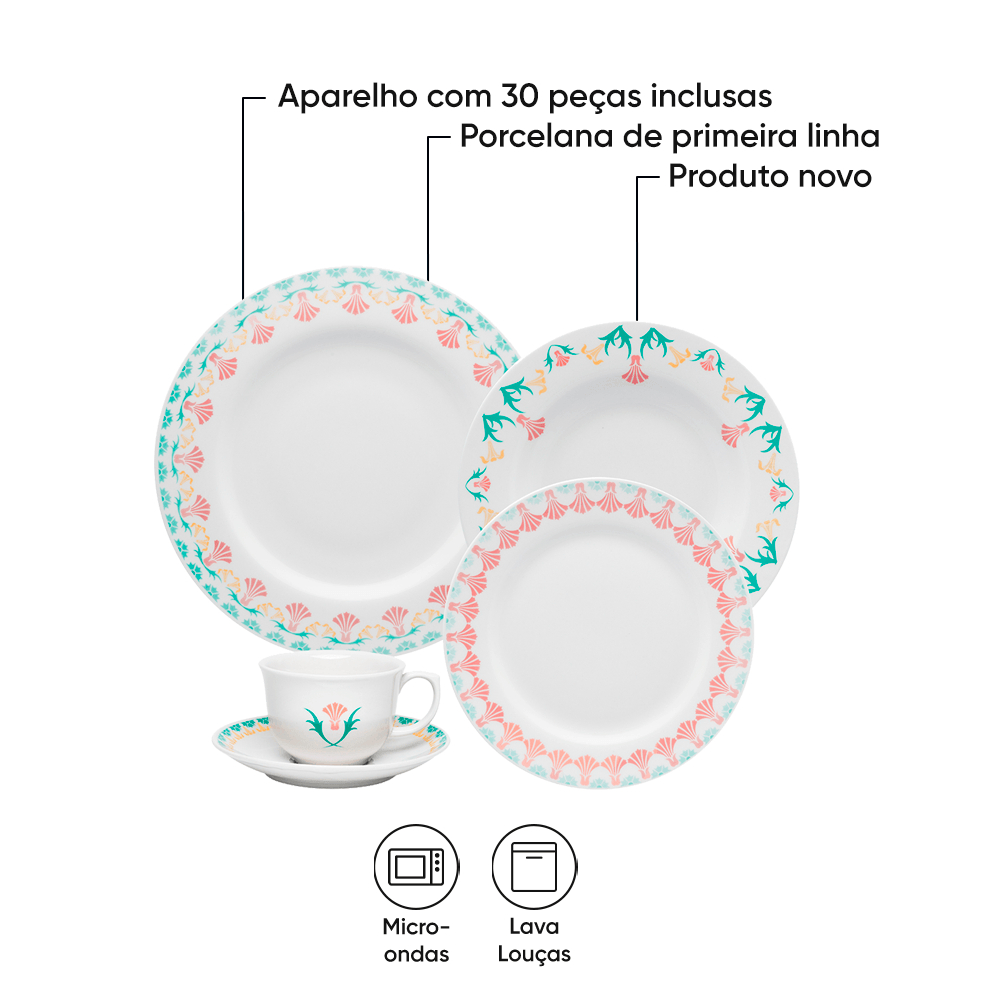 Aparelho De Jantar E Chá 30 Peças Porcelana Oxford