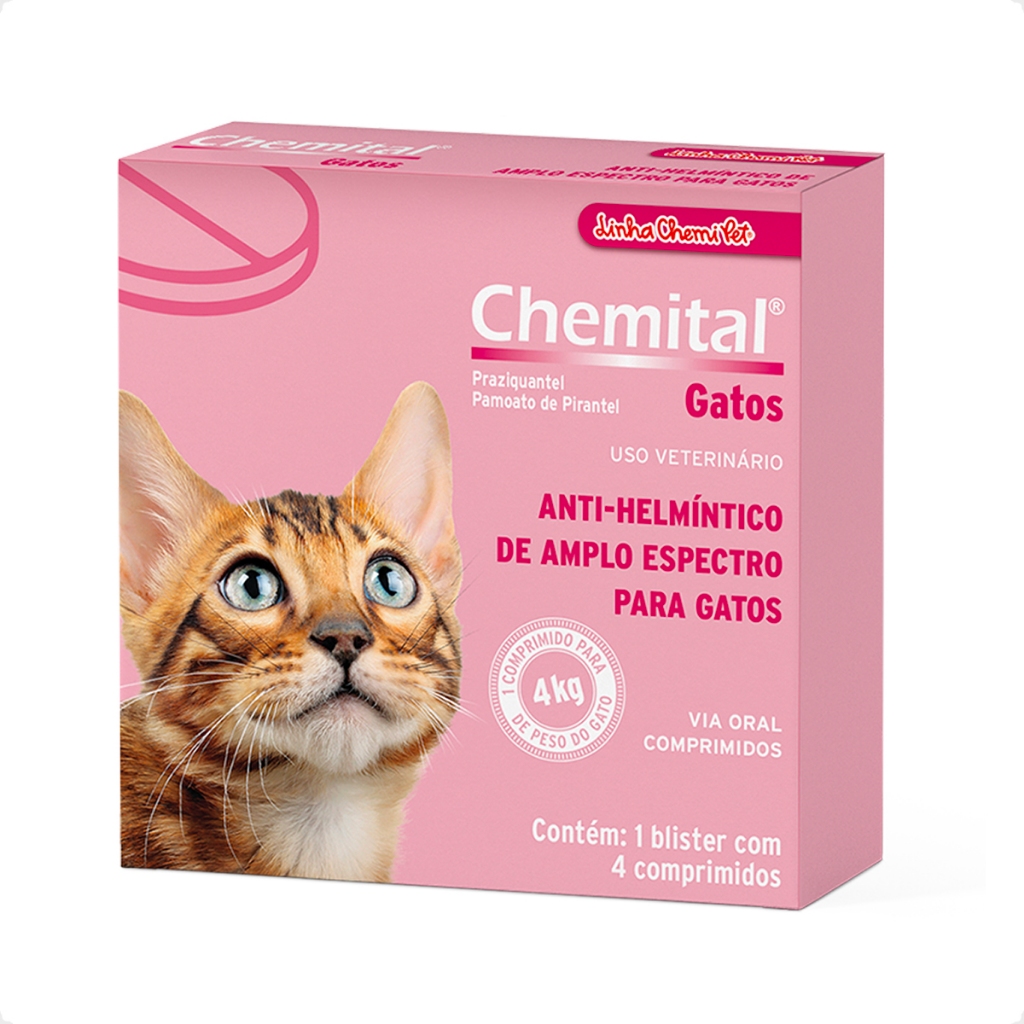 Chemital Chemitec Vermífugo para Gatos - 4 Comprimidos em Oferta na Shopee