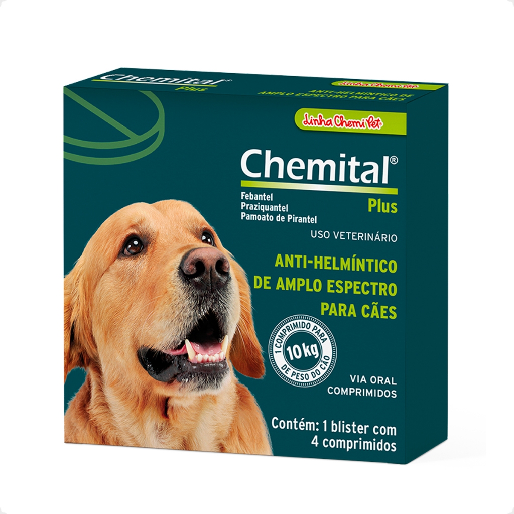 Chemital Plus Chemitec Vermífugo para Cães - 4 Comprimidos - Pets