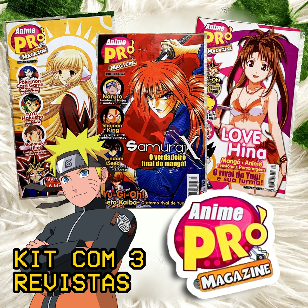 KIT 3 REVISTAS ANIME PRÓ MAGAZINE - Anime e Mangá (Dragon Ball, Yu - Gi - Oh, Cavaleiros do Zodíaco, Samurai X, Naruto, Evangellion...)