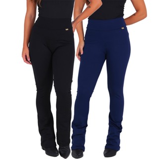 KIT 2 Calças Leggings Bailarina Flare Peluciada Térmica Yoga Cintura Alta Forrada