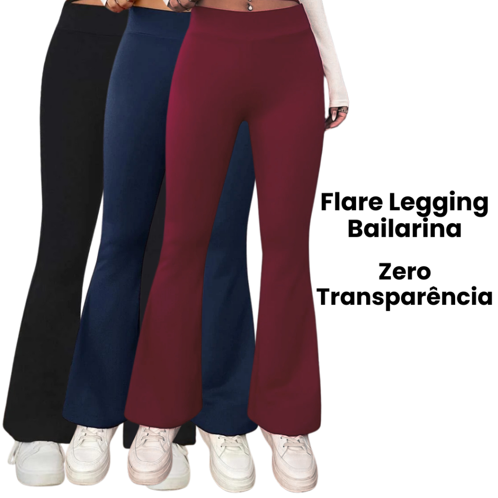 Calça Legging Flare Bailarina Cintura Alta Modela Bumbum Feminina Zero Transparência em Oferta na Shopee