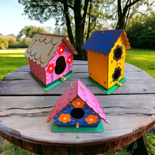 Kit 3 Unidades Casinhas de Passarinhos Ninhos Para Aves Artesanal Decoradas em Oferta na Shopee