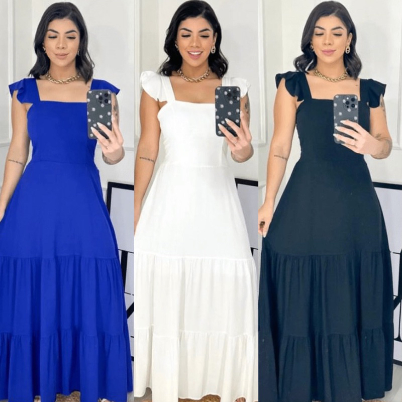 Gior Style Vestido longo feminino tecido Duna e viscolinho de alça detalhada moda evangélica festa natal ano novo
