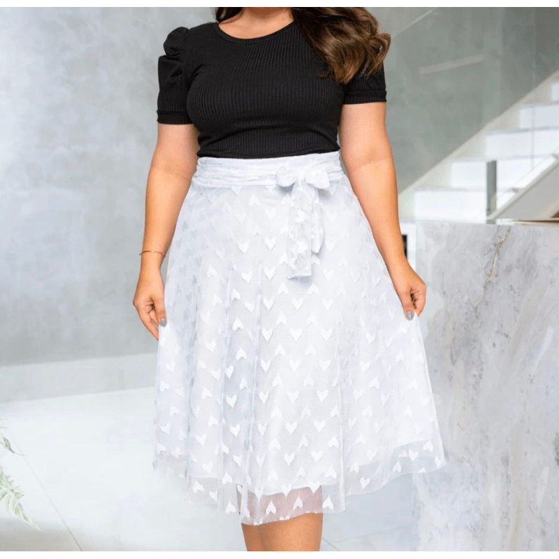 GIOR STYLE Saia Plissada Midi Feminina Tule Poá com cinto plus size Tendências Moda Evangélica