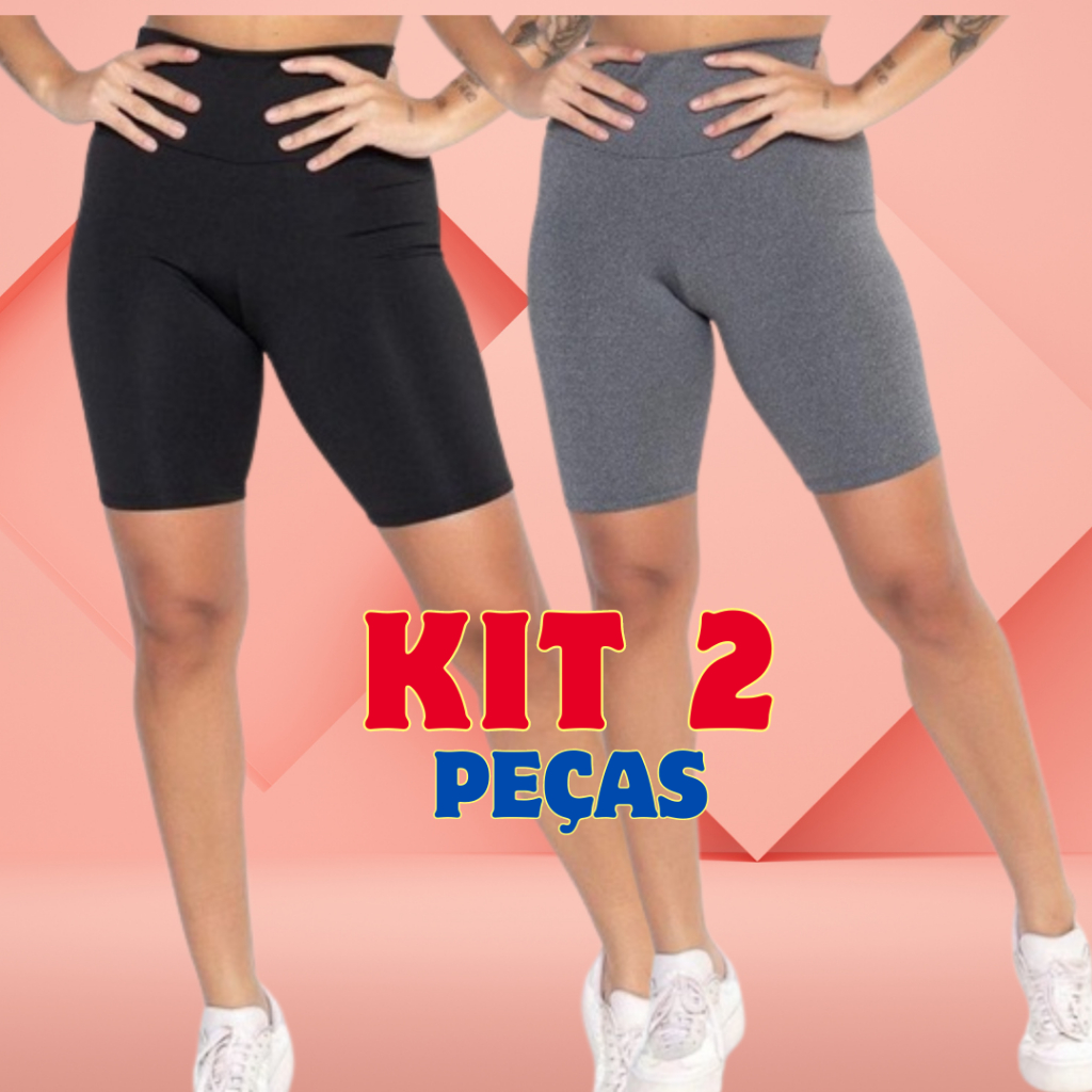 KIT 2 Shorts Bermuda Leggings Ciclismo Academia Zero Transparência Moda Fitness Modela o Corpo Ginástica Corrida