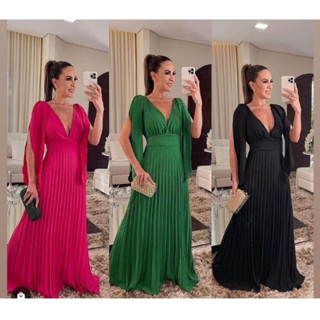 Vestido feminino longo tecido Dunas plissado com elastico madrinha casamento festa